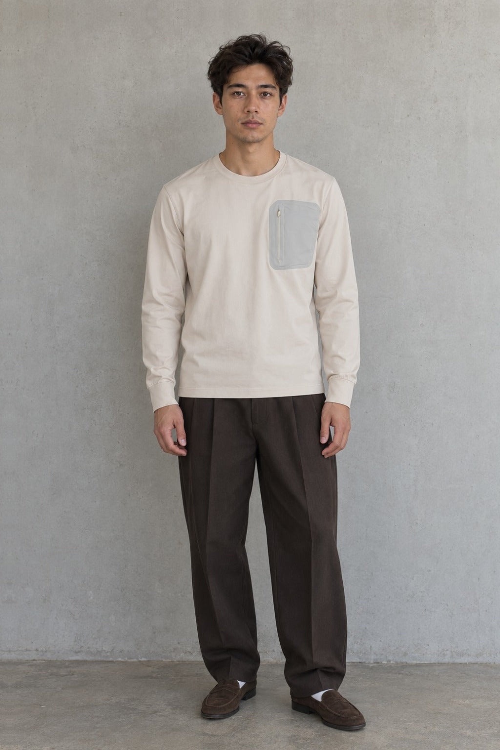 Fade Pullover in Beige, front view on model