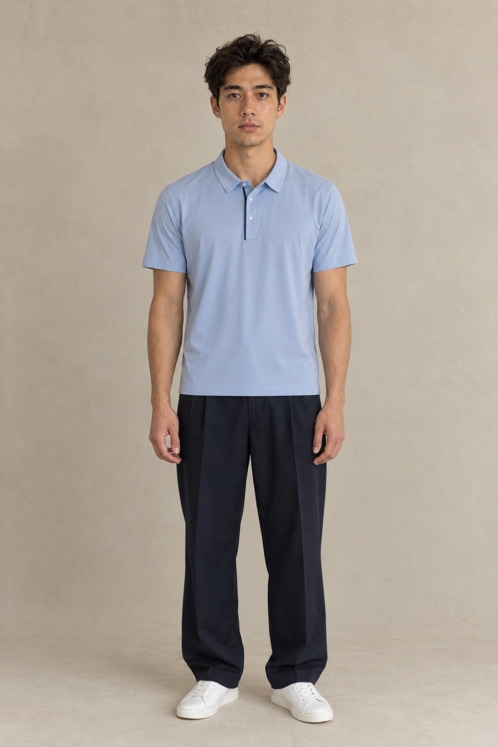 Fairway Polo in Light Blue, front view on model